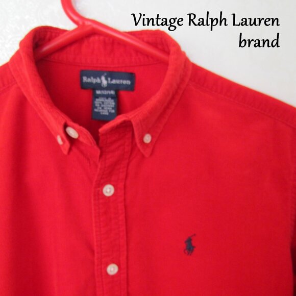 VINTAGE RALPH LAUREN BOY'S 12/14 M RED CORDUROY SHIRT, CHRISTMAS PARTY, HOLIDAYS - Picture 3 of 5